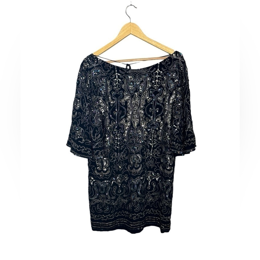 Free People Sequin Embroidery Mini Dress Flutter Sleeves oversized XS - Picture 2 of 9